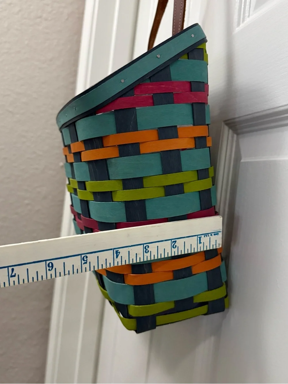 Longaberger Multicolor Woven Basket Tote - Teal, Orange, Lime & Magenta